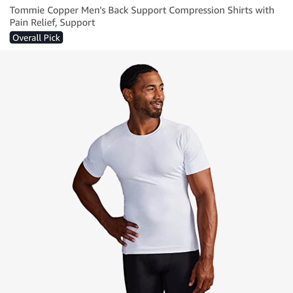 Tommie Copper Men's Back Support Compression Shirts with Pain Relief Support NWT
